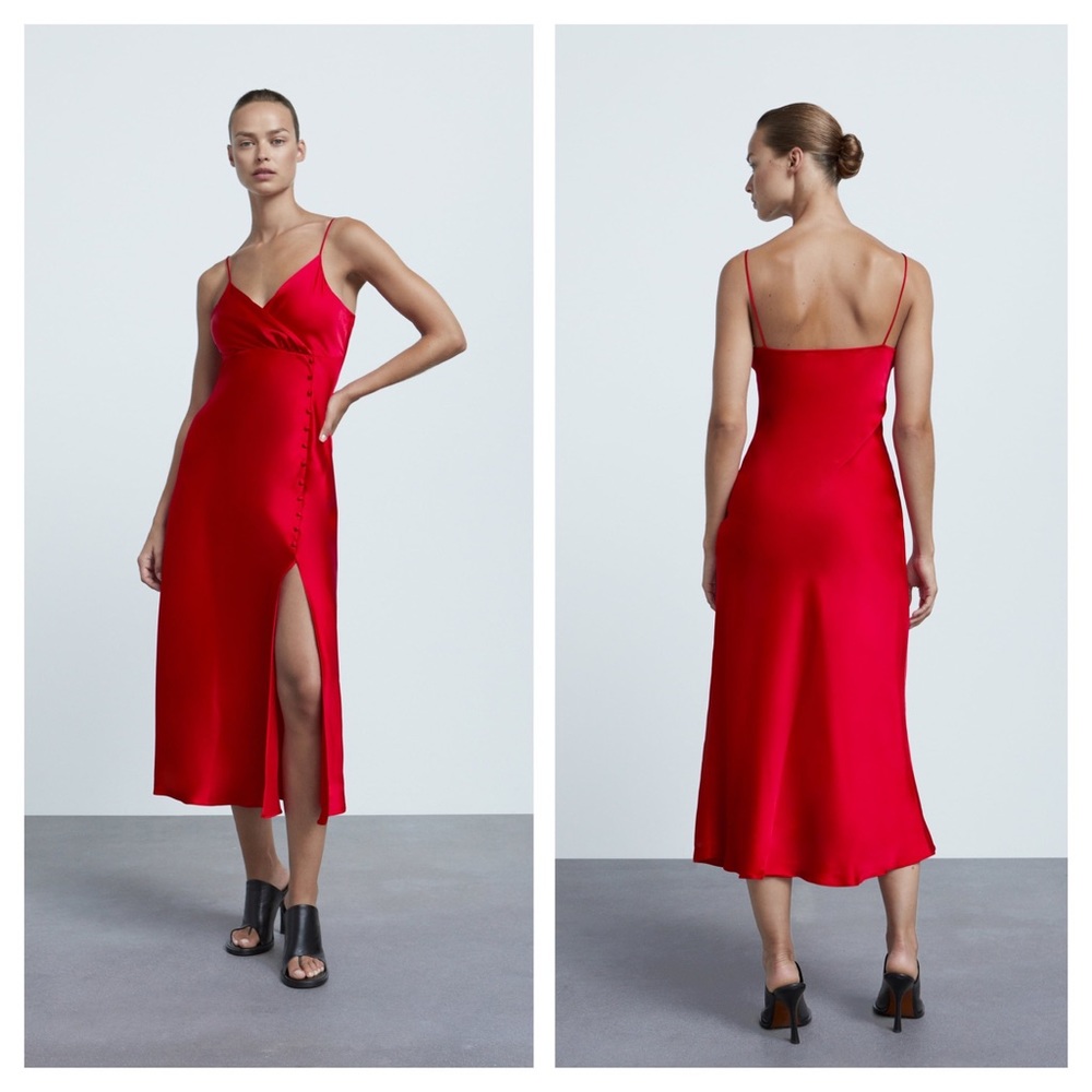 ❤️Bloggers Favorite❤️NWT Zara SATIN CAMISOLE DRESS in Red - Picture 10 of 15